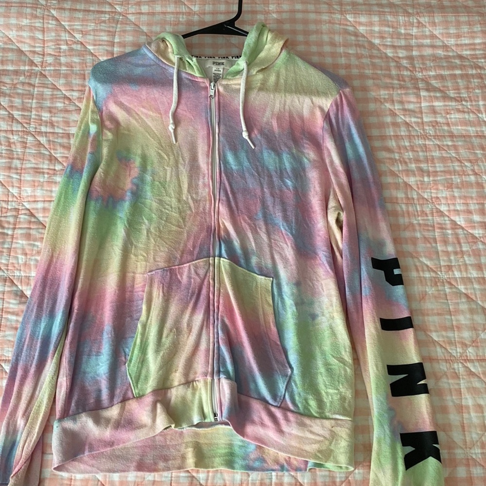 vs pink tie dye zip up hoodie